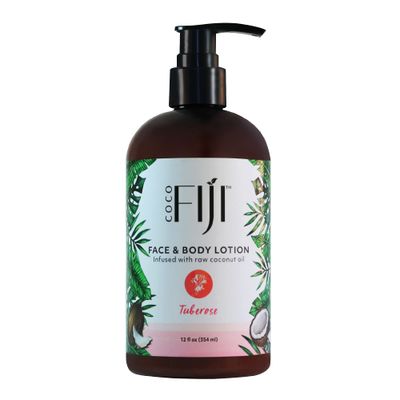 Coco Fiji Face &amp; Body Lotion Infused With Coconut Oil | Lotion for Dry Skin | Moisturizer Face Cream &amp; Massage Lotion for Women &amp; Men | Tuberose 12 oz, Pack of 1