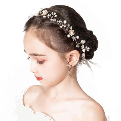 PRDGIRL ?????????????? ???????? ?????????????????????? ?????? ????????, Princess Headpiece White Flower Headband Pearl Hair Dress for Girl and Flower Girls Cute Bridal Wedding Hair Band