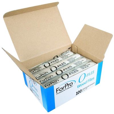 ForPro Professional Collection O-Files Wood Files, White, 100/180 Grit, Double-Sided Manicure &amp; Pedicure Nail Files, Individually-Wrapped, 6 L x 0.75 W, 100-Count