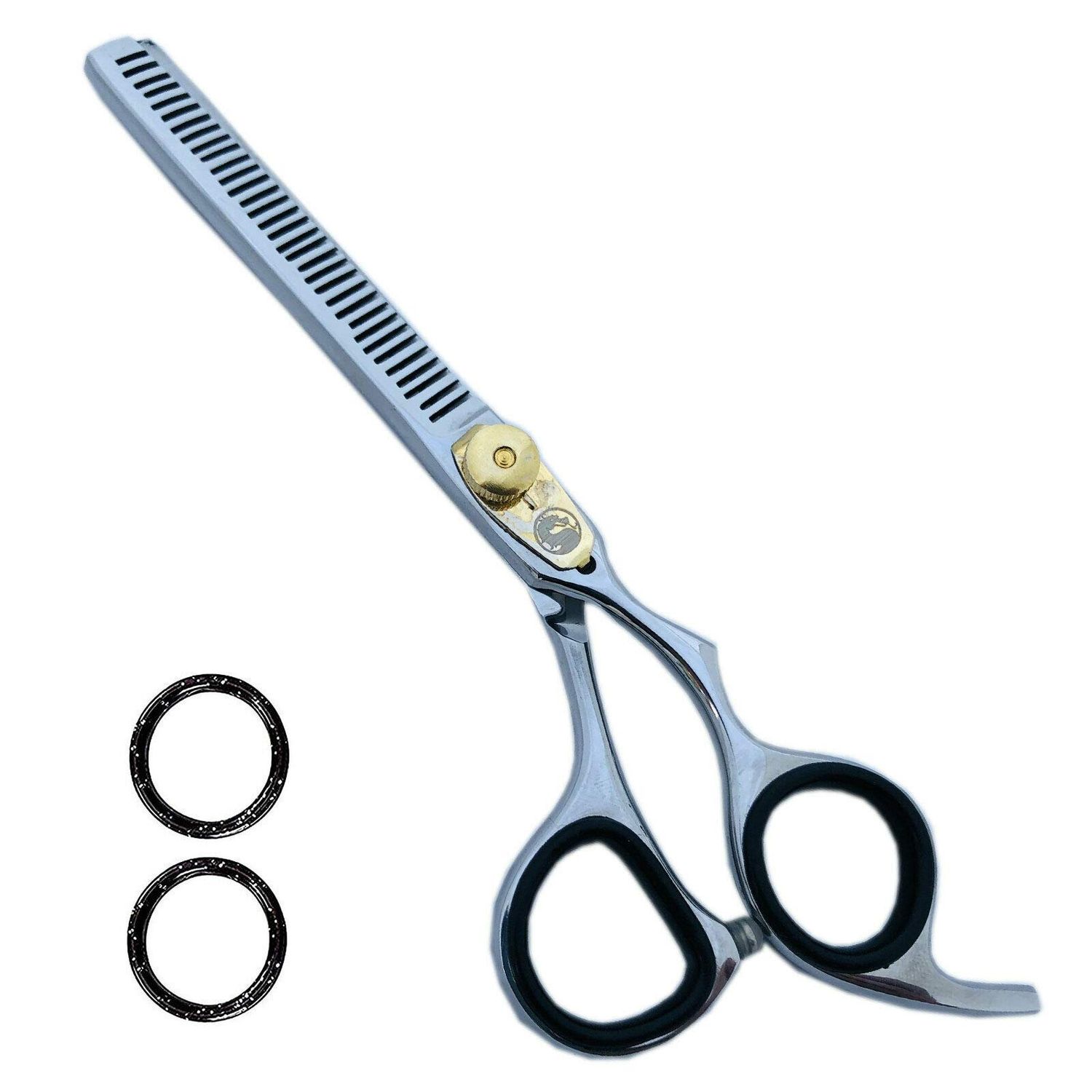 Zeepk 6&quot; Inch Professional Barber Salon Thinning/Texturing Scissors - Comfort Grip Triple Ring with Adjustable Tension and Finger Inserts - Professional Grade Texturizing Scissors
