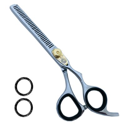 Zeepk 6&quot; Inch Professional Barber Salon Thinning/Texturing Scissors - Comfort Grip Triple Ring with Adjustable Tension and Finger Inserts - Professional Grade Texturizing Scissors