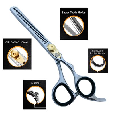 Zeepk 6" Inch Professional Barber Salon Thinning/Texturing Scissors - Comfort Grip Triple Ring with Adjustable Tension and Finger Inserts - Professional Grade Texturizing Scissors
