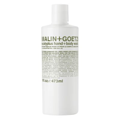 Malin + Goetz Eucalyptus Hand + Body Wash natural cleansing, purifying, hydrating hand &amp; body wash. all skin types, dry, irritated, sensitive. No stripping/irritation. Cruelty-free &amp; vegan 16 Fl oz