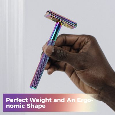 ZOMCHI Double Edge Safety Razor with 5 Safety Razor Blades, Women &amp; Mens Safety Shaving Razor, Reusable Razor, Plastic Free - Rainbow