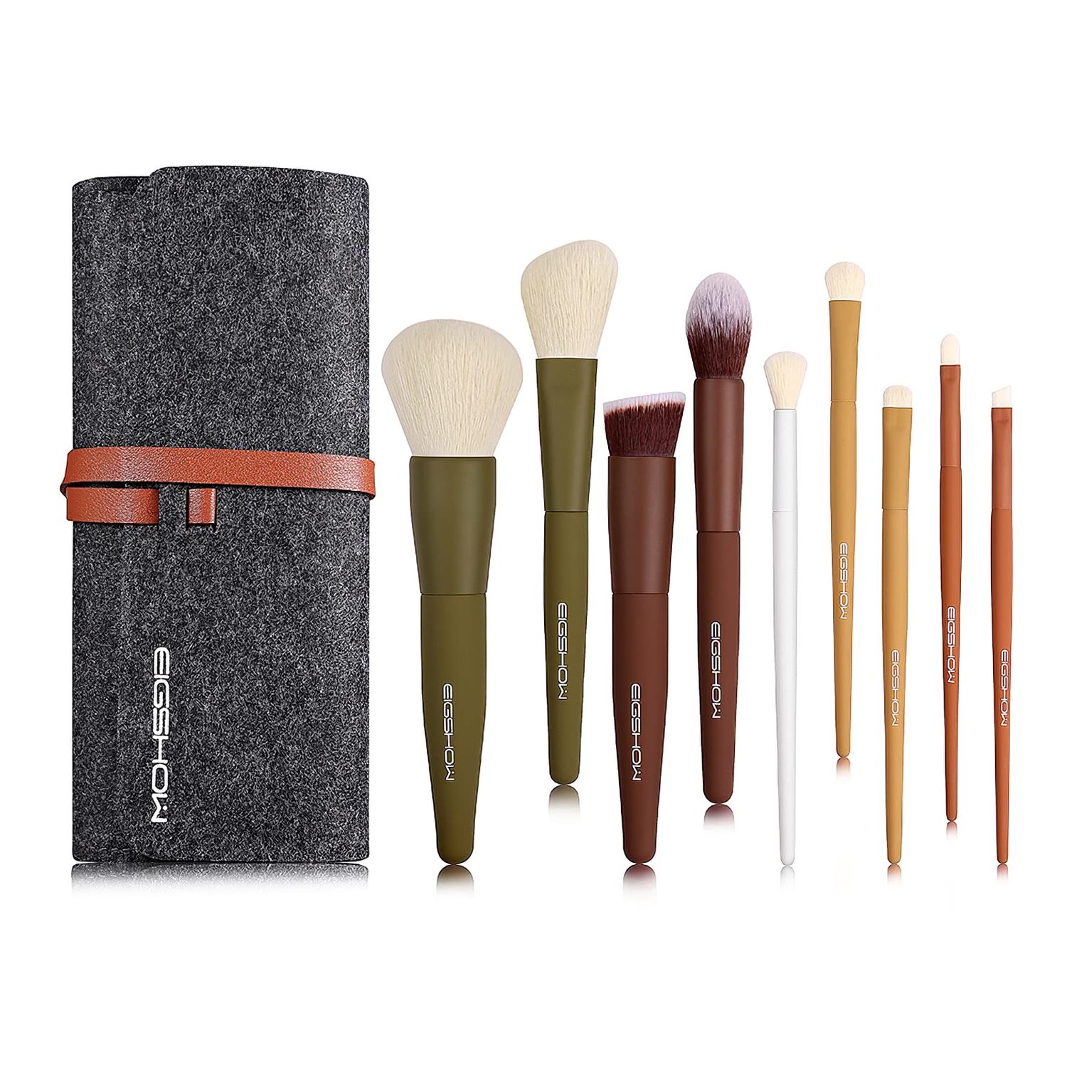 Makeup Brushes, EIGSHOW 5 Colors Essential Kabuki Makeup Brush Set with Ultra-soft Synthetic Fibers for Powder Blush Concealers Contouring Highlighting Makeup Brush Gift Set for Women(Warm Colors)