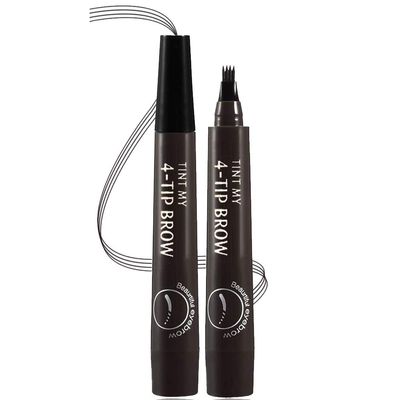 QUEMISS Eyebrow Pen Microblading 4 Fork Tip Eyebrow Pencil Creates Lasting MakeUp Professional Natural Brow Pen Cover Sparse Areas Daily Waterproof 3D Brow Pencil (05#Black)