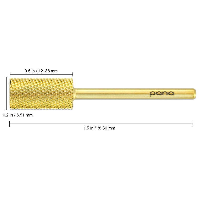 PANA Professional 3/32" Shank Size - Flat Top Large Barrel Gold Carbide Bit Medium Grit - Nail Drill Bit for Dremel Machine