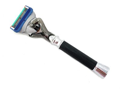G.B.S Men's Grooming Deluxe Razor, Anti Slip Long Textured Handle, Stainless Chrome Gunmetal Black