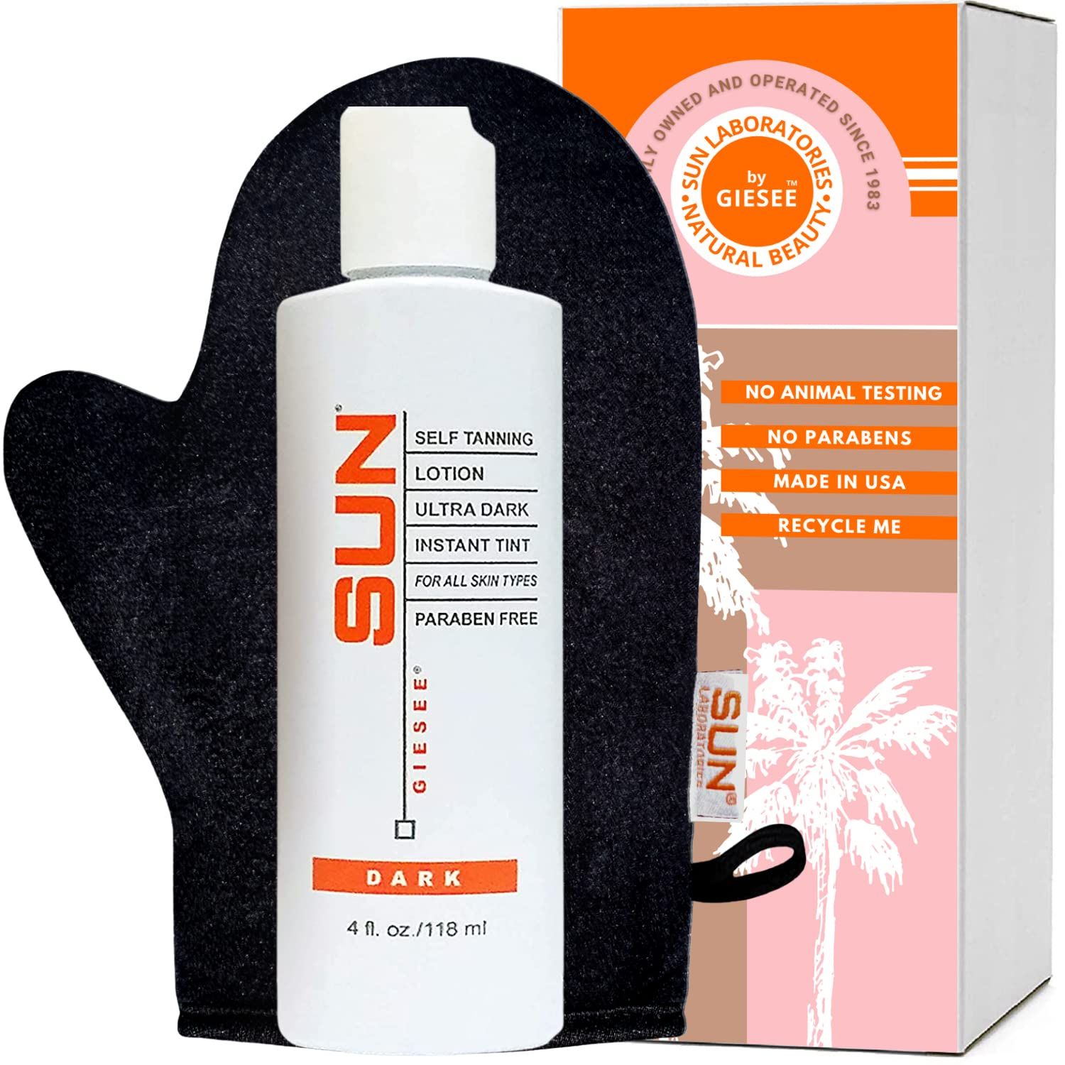 Sun Laboratories By Giesee Ultra Dark Self Tanning Lotion with Tanning Mitt - Long Lasting Self Tanner for Face and Body - Instant Sunless Tanning Lotion - Achieve a Natural-Looking Tan