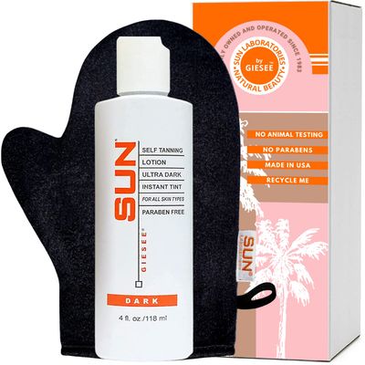 Sun Laboratories By Giesee Ultra Dark Self Tanning Lotion with Tanning Mitt - Long Lasting Self Tanner for Face and Body - Instant Sunless Tanning Lotion - Achieve a Natural-Looking Tan