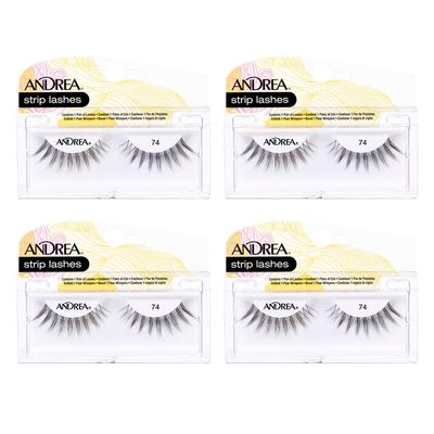 Andrea False Lashes Style 74 - Black, Natural Look Fake Eyelashes, Lightweight, Reusable Strip Lashes for Everyday Wear, 4 Pairs