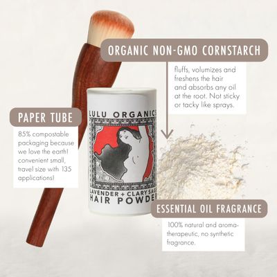 Lulu Organics Dry Shampoo and Hair Powder, All Natural, Paraben Free, Talc Free, Ideal for Oily Hair, Travel Size, Lavender and Clary Sage, 1 oz