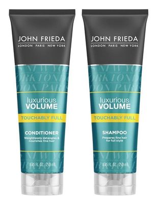 John Frieda Luxurious Volume Touchably Full Lightweight Shampoo and Conditioner Set for Natural Fullness, 8.45 Ounces, Volumizing Shampoo and Conditioner for Fine or Flat Hair