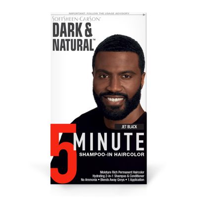 SoftSheen-Carson Dark &amp; Natural Hair Color for Men 5 Minutes, Natural Looking Gray Coverage for Up To 6 Weeks, Shampoo-in Permanent Hair Dye, Jet Black, Ammonia Free, Jet Black