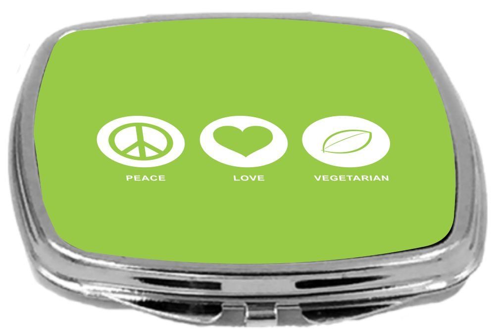 Rikki Knight Peace Love Vegetarian Design Compact Mirror, Lime Green, 2 Ounce