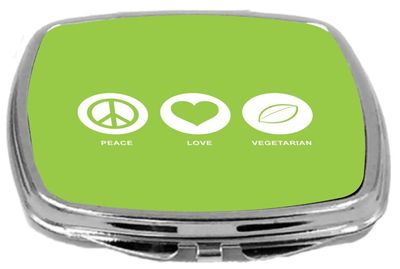 Rikki Knight Peace Love Vegetarian Design Compact Mirror, Lime Green, 2 Ounce