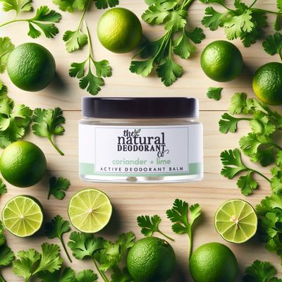 The Natural Deodorant Co, Active Deodorant Balm Coriander &amp; Lime 55g, Aluminium Free, Plastic Free, Extra Strength