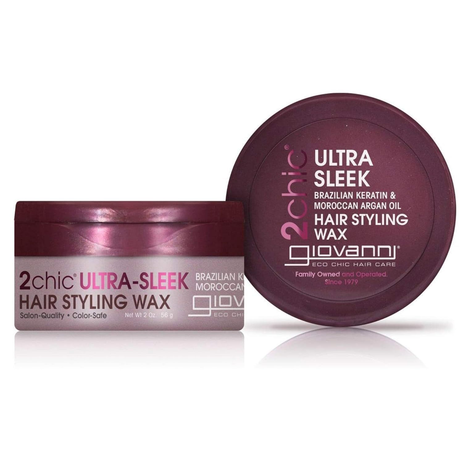 GIOVANNI 2chic Ultra Sleek Hair Styling Wax - Brazilian Phyto-Keratin &amp; Moroccan Argan Oil, Strong Hold Keeps Hair In Place, Nourishing Anti-Frizz Formula, No Parabens, Color Safe - 2 oz