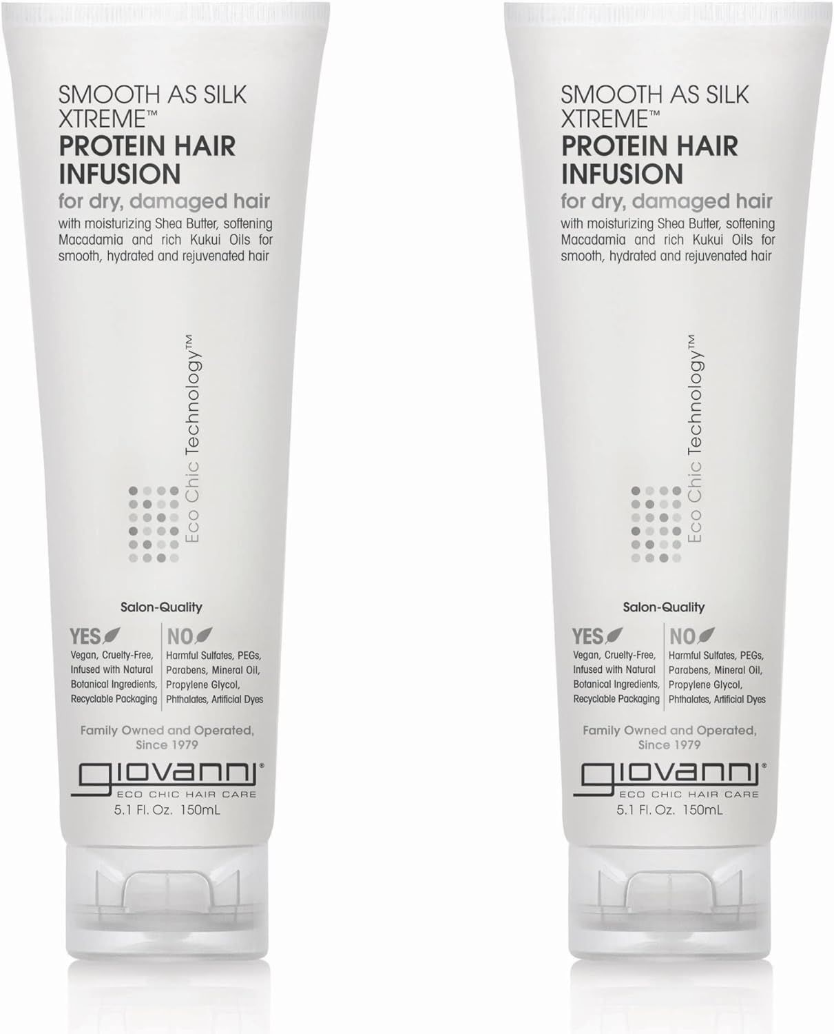 GIOVANNI Smooth As Silk Xtreme Protein Hair Infusion - Deep Moisturizing &amp; Frizz Calming Hair Mask, Infusion to Revitalize Coarse &amp; Over-Processed Hair, Color Safe, Paraben Free - 5.1oz (Pack of 2)
