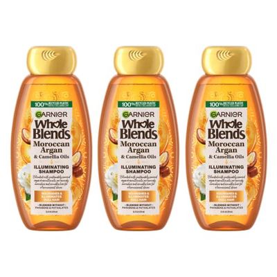 Garnier Whole Blends Moroccan Argan &amp; Camellia Oils Illuminating Shampoo for Silky Shine, 12.5 Fl Oz, 3 Count (Packaging May Vary)