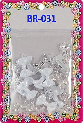 Tara Girls Self Hinge Plastic Bow Hair Barrettes 20 Pieces Selection (Clear White)