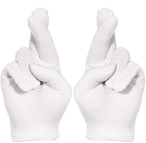 Selizo 12 Pairs White Cotton Gloves for Cosmetic Moisturizing Dry Hands Coin Jewelry Inspection Hand Spa - Large Size