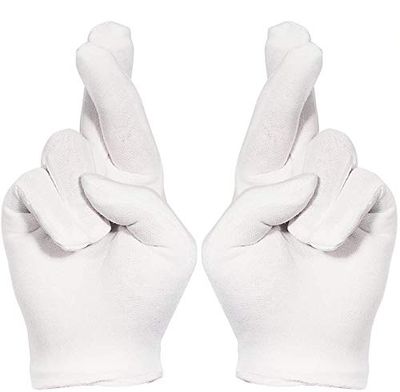 Selizo 12 Pairs White Cotton Gloves for Cosmetic Moisturizing Dry Hands Coin Jewelry Inspection Hand Spa - Large Size