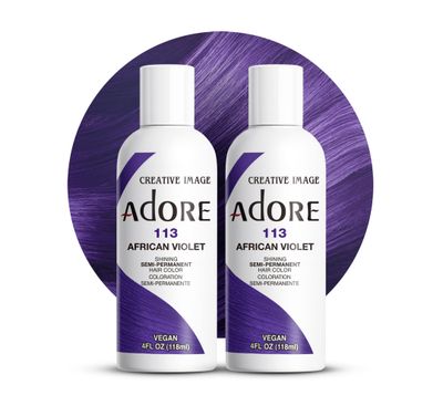 Adore Semi Permanent Hair Color - Vegan and Cruelty-Free Purple Hair Dye - 4 Fl Oz - 113 African Violet (Pack of 2)