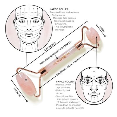 Ginger Chi Jade Roller - Rose Quartz Anti-Aging Roller - Skin Care Face Sculpting Tool to Reduce Wrinkle &amp; Dark Circle - Use It As Cheek Roller &amp; Eye Roller - Also As Jawline Shaper &amp; Neck Roller