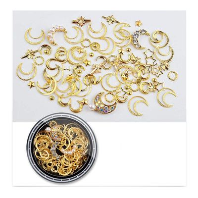 Lookathot 1 Box 3D Mixed Design Nail Art Stickers Decals Metallic Studs Rhinestones Moon Star Gold Silver Line Pattern Manicure DIY Decoration Tools (XY-02)