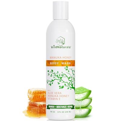 Manuka Honey Eczema and Psoriasis Body Wash - Organic, Vegan &amp; Gluten-Free Body Wash with Manuka Honey, Aloe Vera &amp; Cehami Flower Extract - Sulfate-Free &amp; Natural