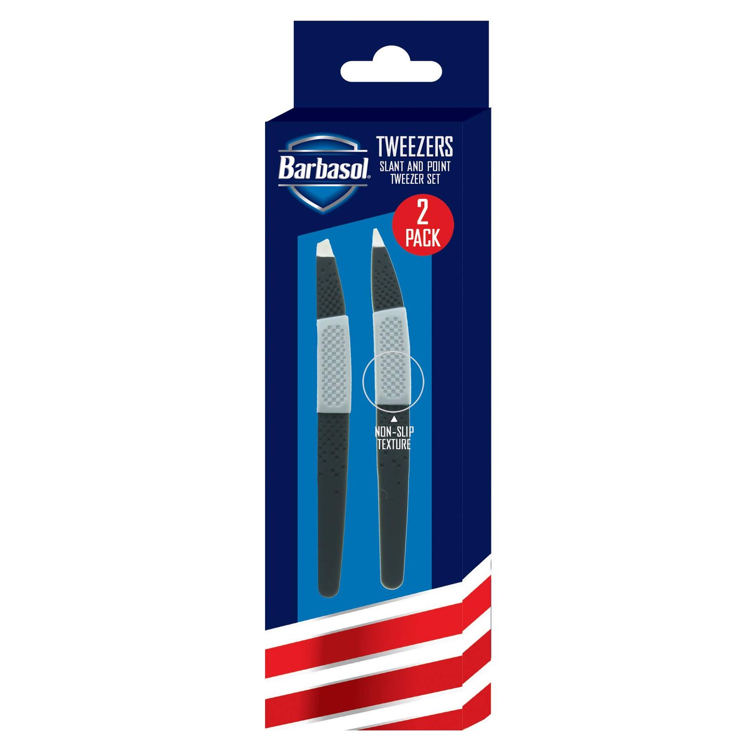 Barbasol Non Slip Stainless Steel Tweezer (2 Pack) - Slanted and Pointed