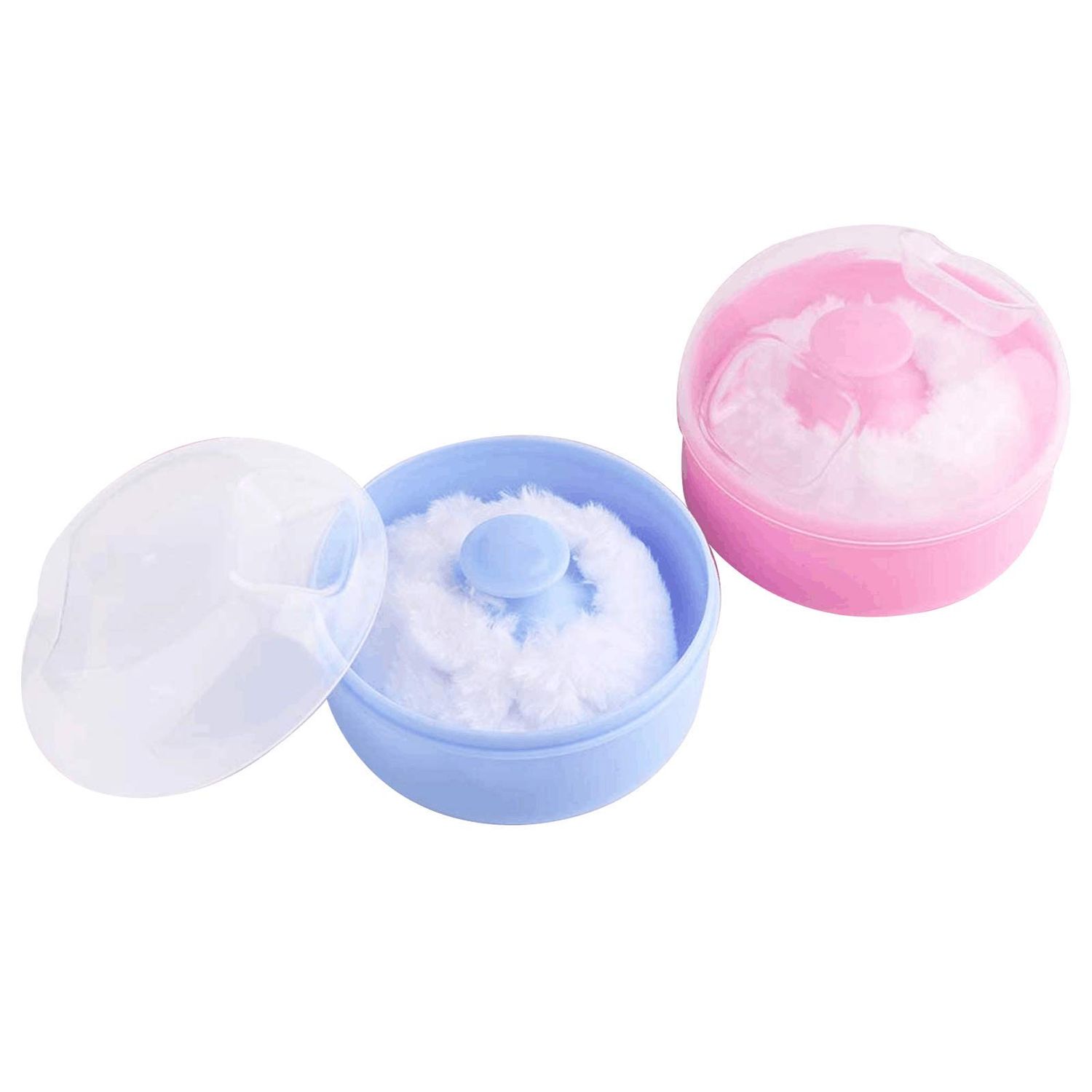 2pcs-Baby Body Cosmetic Powder Puff Kit Sponge Box Case Container(Blue&amp;Pink)