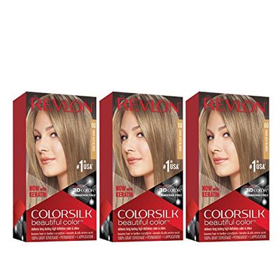 Revlon Permanent Hair Color, Permanent Hair Dye, Colorsilk with 100% Gray Coverage, Ammonia-Free, Keratin and Amino Acids, 60 Dark Ash Blonde, 4.4 Oz (Pack of 3)