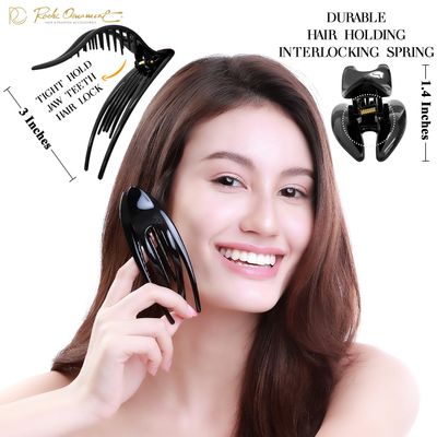RC ROCHE ORNAMENT 6 Pcs Womens French Concord Curved Hair Clip No Slip Strong Grip Comfortable Hold Girls Ladies Beauty Accessory Pin Teeth Clamp, Medium Black