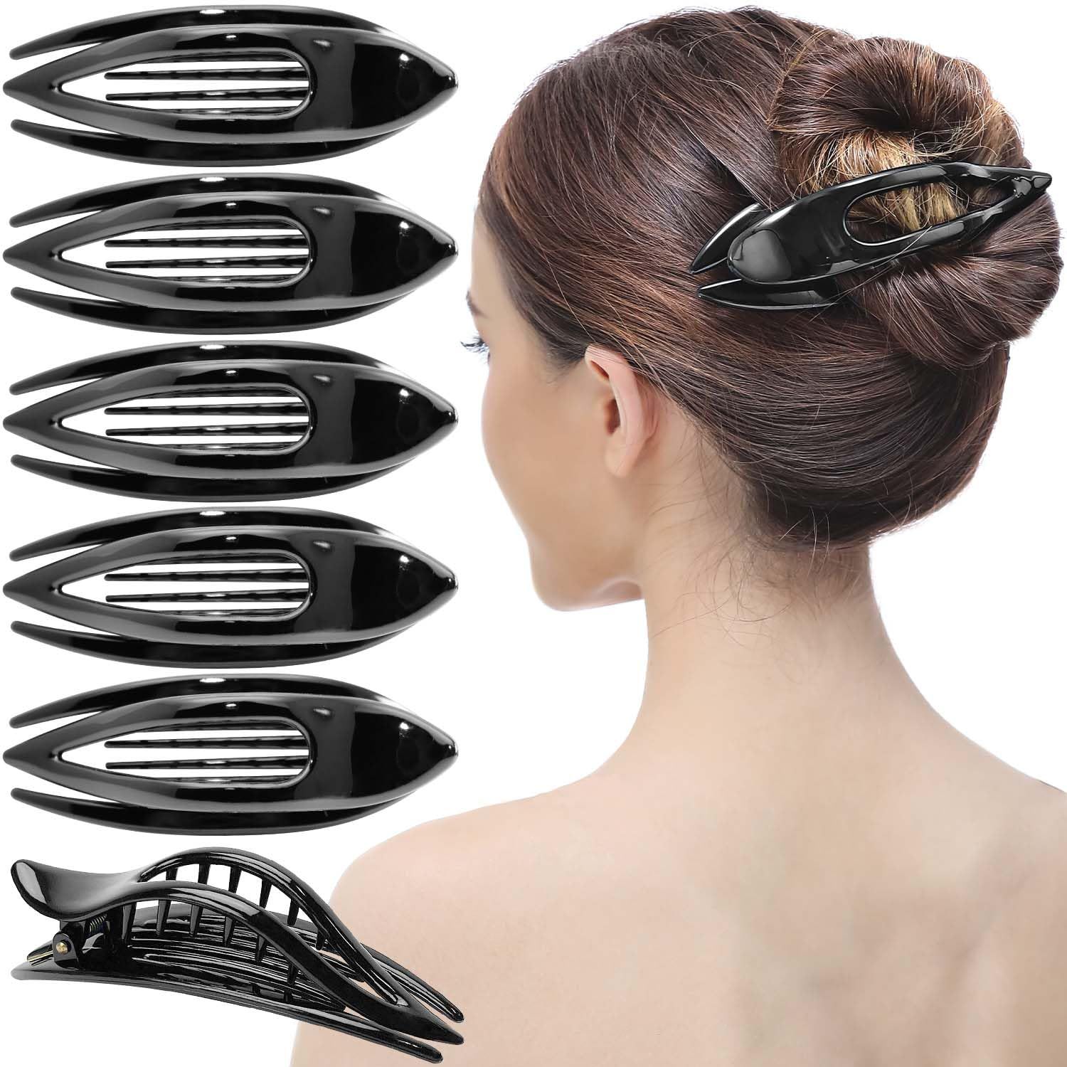 RC ROCHE ORNAMENT 6 Pcs Womens French Concord Curved Hair Clip No Slip Strong Grip Comfortable Hold Girls Ladies Beauty Accessory Pin Teeth Clamp, Medium Black