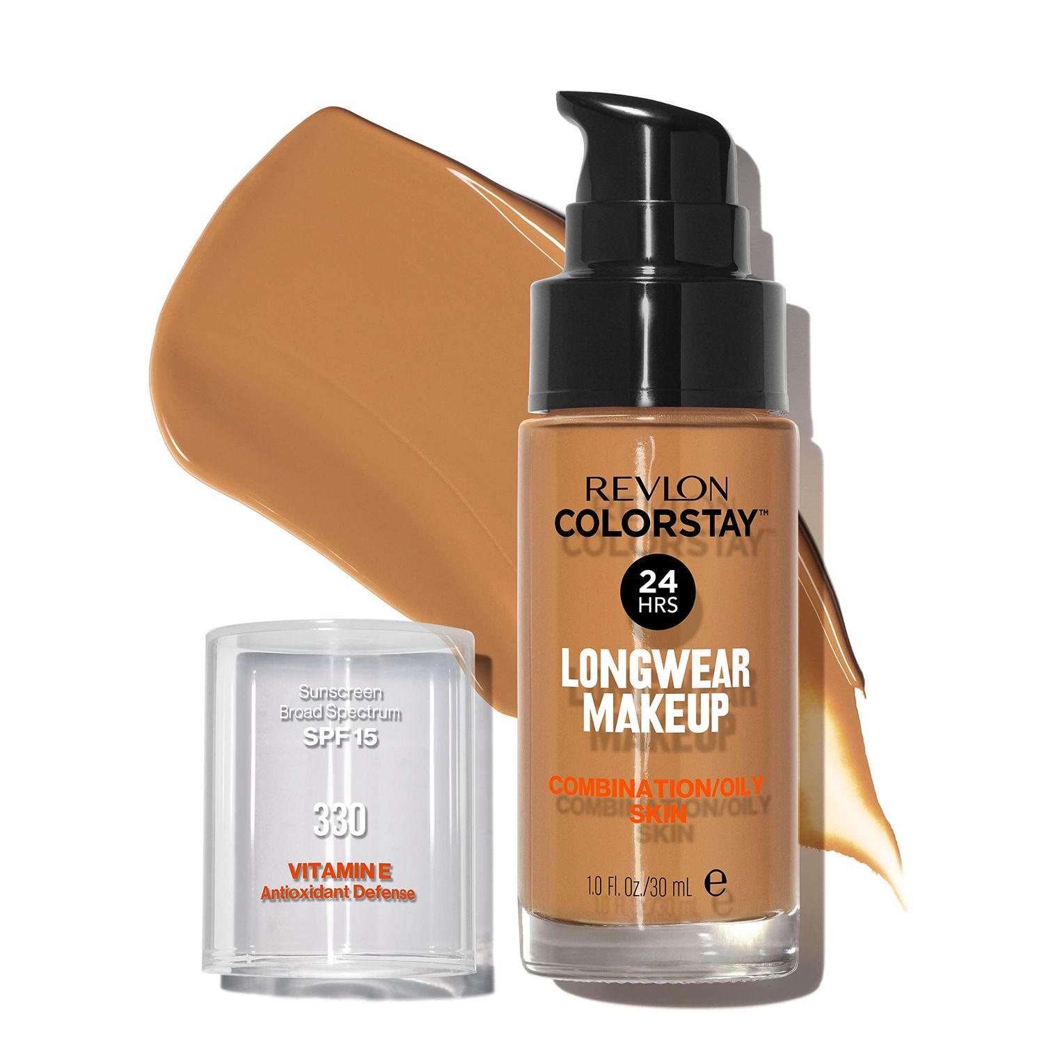 Revlon Liquid Foundation, ColorStay Face Makeup for Combination &amp; Oily Skin, SPF 15, Longwear Medium-Full Coverage with Matte Finish, Natural Tan (330), 1.0 Oz