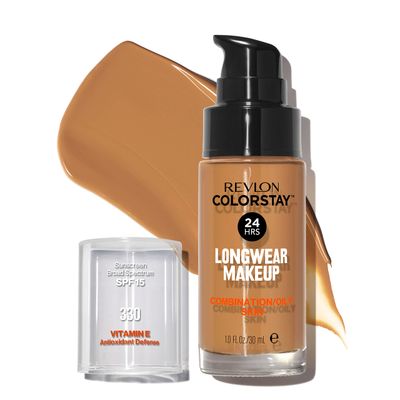 Revlon Liquid Foundation, ColorStay Face Makeup for Combination &amp; Oily Skin, SPF 15, Longwear Medium-Full Coverage with Matte Finish, Natural Tan (330), 1.0 Oz