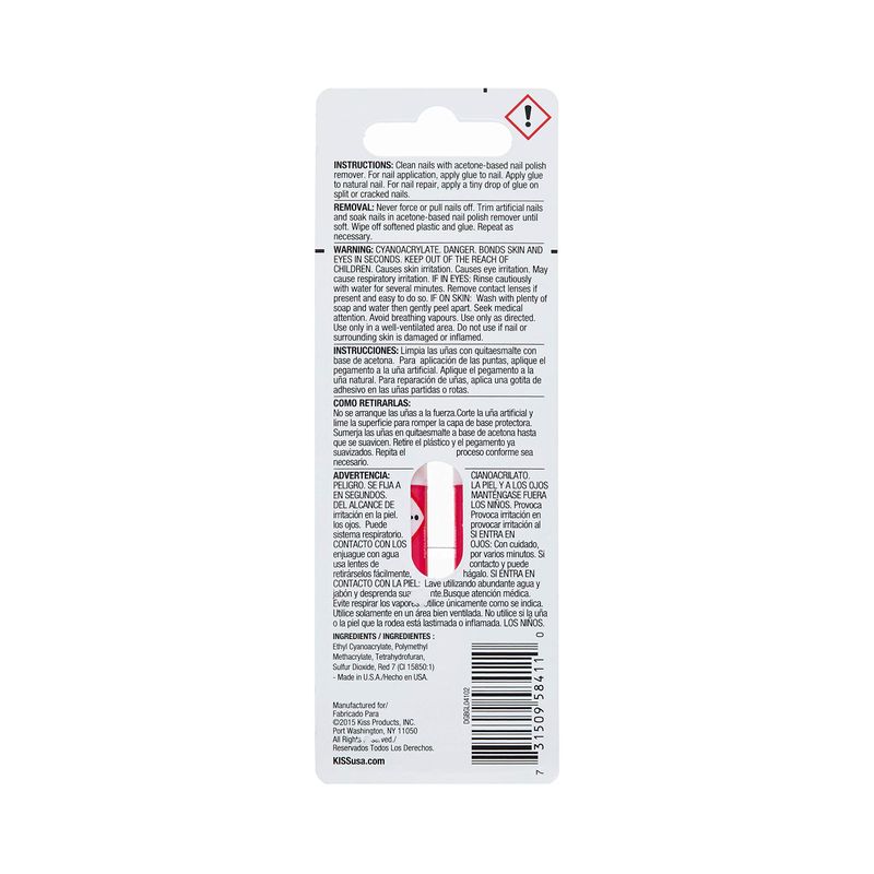 Kiss Pink Gel Nail Glue w/ 2 Pipettes (1 Pack)