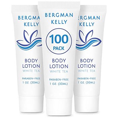 BERGMAN KELLY - Travel Size Lotion - 1 fl oz, 100 PK, White Tea - Delight Your Guests with Invigorating and Refreshing Body Lotion - Quality Mini and Small Size Guest Hotel Toiletries in Bulk