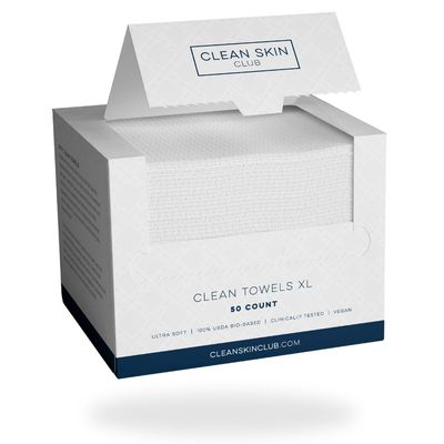 Clean Skin Club Clean Towels XL, USDA Certified 100% Biobased Dermatologist Approved Disposable Face Towelette, Facial Washcloth, Makeup Remover Dry Wipes, Ultra Soft, 150 count, 3 pack