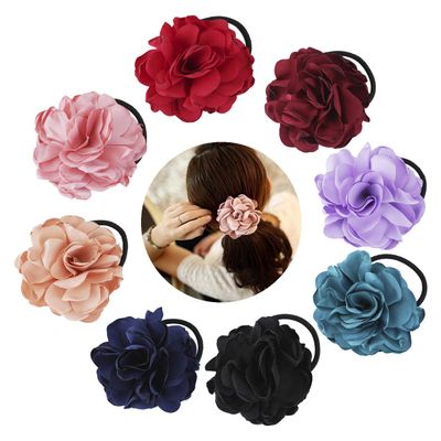 Lawie 8 Pack Colorful Handmade Camellia Flower Hair Ties Floral Hair Bows Elastics Rubber Bands Fancy Hair Flowers Ribbons Headband Ring Scrunchies Ponytail Holders Decorative Accessories for Women
