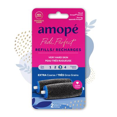 Amop Pedi Perfect Electric Callus Remover Foot File Roller Head Refills, with Diamond Crystals, Removes Hard &amp; Dead Skin, Extra Coarse for Very Hard Skin - 2 Count