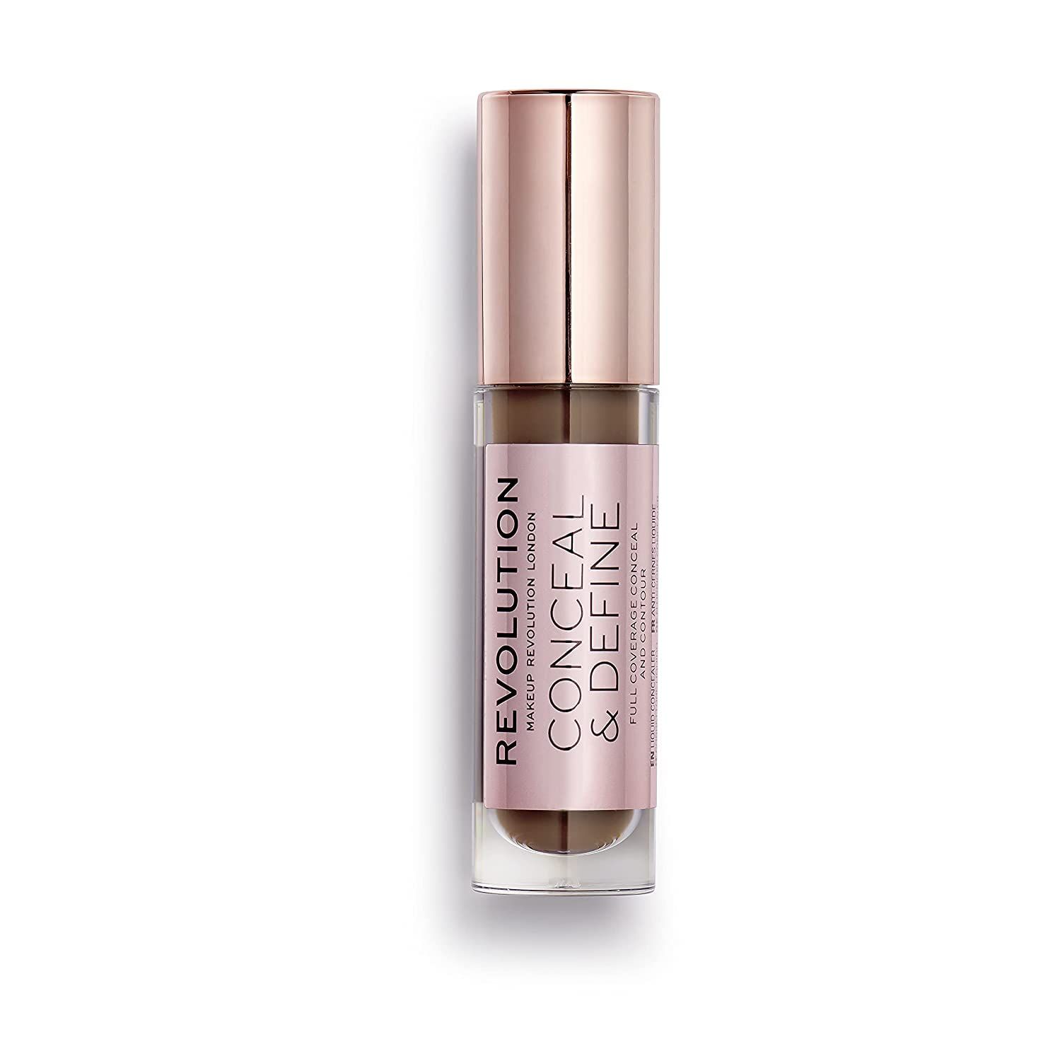 Makeup Revolution Conceal and Define Concealer, Full Coverage &amp; Matte Finish, C18 for Dark/Deep Skin Tones, Vegan &amp; Cruelty-Free, 0.14 Oz
