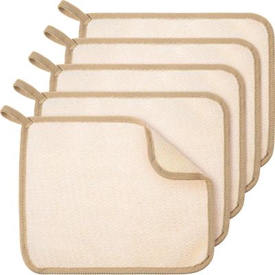 Tatuo 5 Pcs Exfoliating Face and Body Wash Cloths Towel Weave Bath Cloth Exfoliating Scrub Cloth Massage Bath Cloth for Women and Men, 10.63 x 9.05 Inch (Brown Edge)
