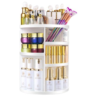 Makeup Organizer, 360 Rotating Cosmetic Organizer,DIY Adjustable Makeup Carousel Spinning Holder Rack, Large Capacity Cosmetic Storage Box Makeup Brushes Organizer for Vanity Countertop