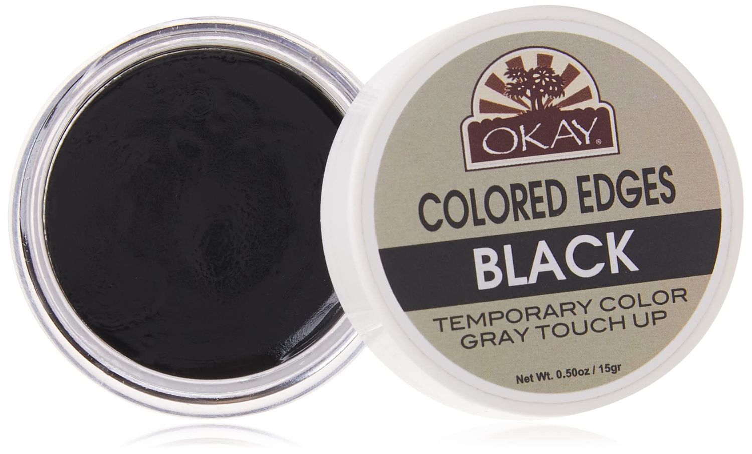 OKAY Colored Edges Black - Root Touch Up, Edge Control, Root Cover Up, Black Edge Gel, Gray Hair Cover Up for Women &amp; Men, Hairline Coverage for Hair Loss, Thinning, Natural Look - 0.5 Oz (Pack of 1)