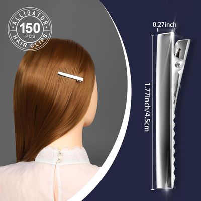 YGDZ Alligator Hair Clips, 150pcs 1.77 Inch Metal Hair Bow Clips Single Prong Silver Alligator Hair Clips for Bows Making Crafts(4.5cm)
