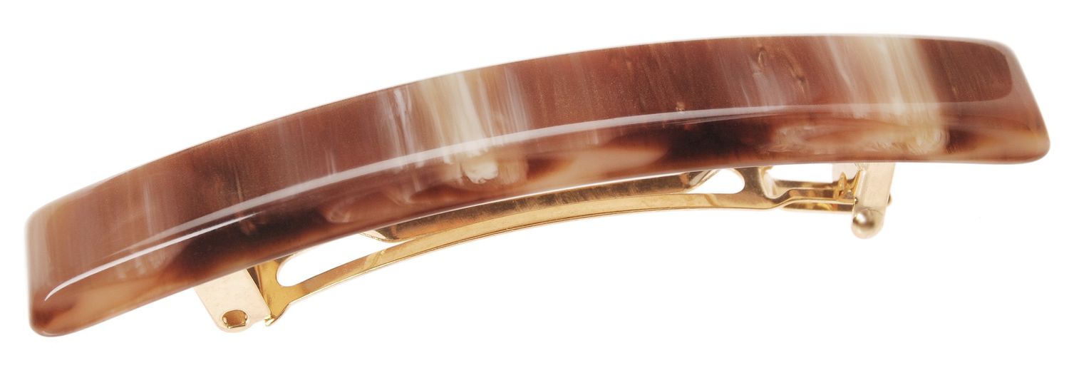 France Luxe Luxury Rectangle Barrette, Caramel Horn - Classic French Design for Everyday Wear