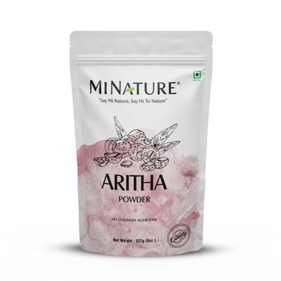 mi nature Aritha (Sapindus Laurifolia) Powder/Soap Nut Powder - USDA NOP Certified Organic Hair Conditioner for Silky Hair from India (227g / 1/2 lb)